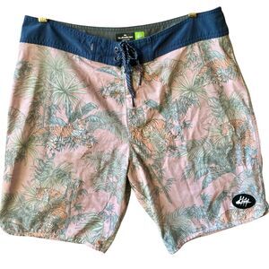 Quiksilver Mens Surfsilk Scallop Board Shorts Swim Suit Size 34 Tiger Garden